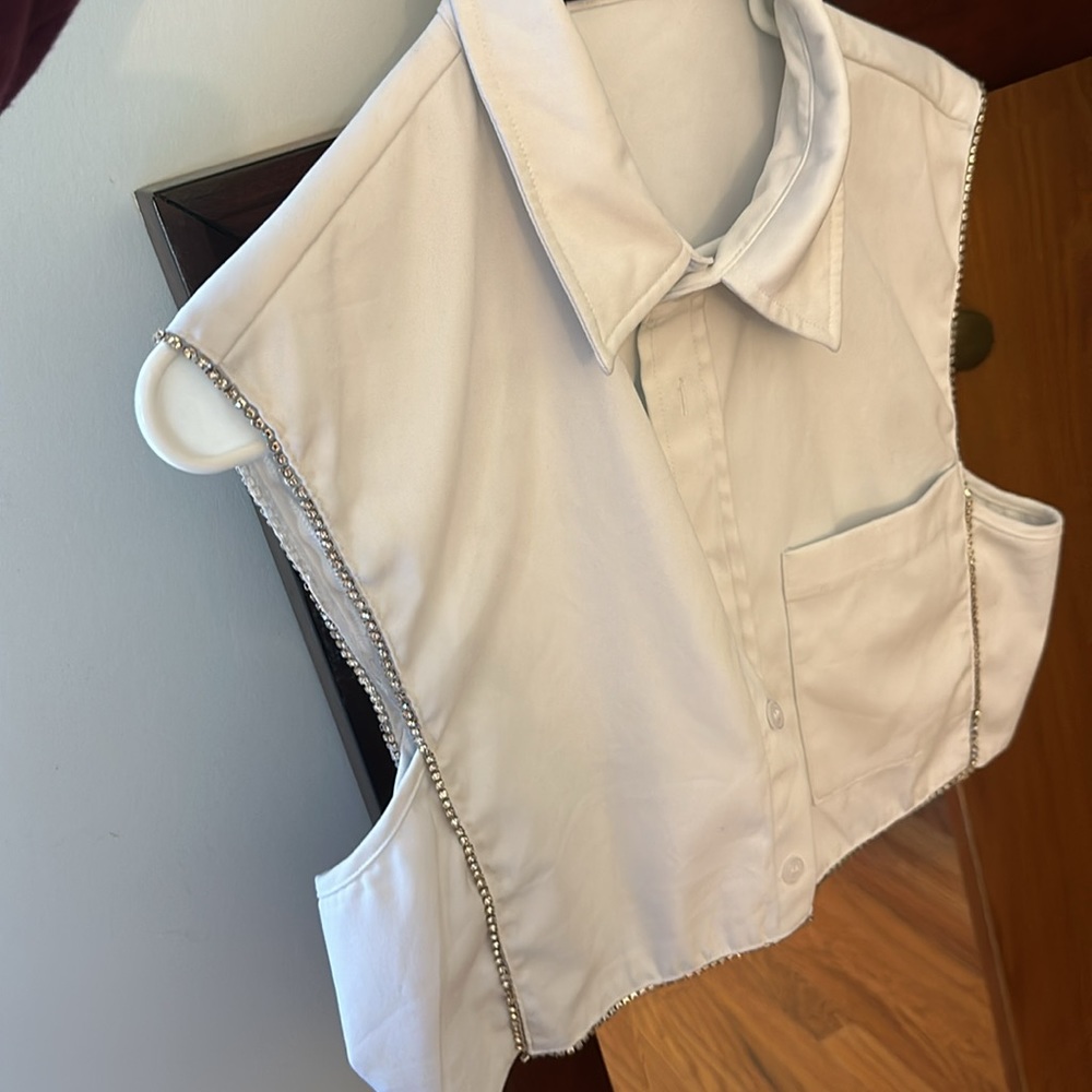 CIDER White Short Shirt with sequins and pocket